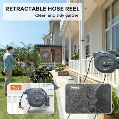 50ft Heavy-Duty Auto-Rewind Hose Reel – Weatherproof
